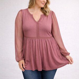 Torrid Womens Babydoll Fabric Mix Super Soft Balloon Chiffon Sleeve Top Size 2X